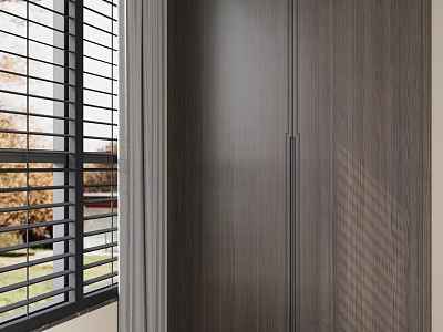 Modern Interior Design With Wooden Wardrobe Window Blinds And Natural Light Shadow 3d model