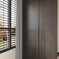 Modern Interior Design With Wooden Wardrobe Window Blinds And Natural Light Shadow