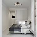 Modern Minimalist Bedroom Interior With Grey Bed Nightstands Ceiling Light And White Wardrobe