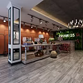 Modern Clothing Store with Bright Lighting Clothing Racks Counter and Greenery Decor