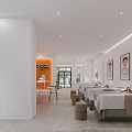 Spacious Modern Beauty Hair Salon Interior With Comfortable Treatment Beds And Framed Posters