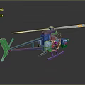 Colorful 3D Helicopter Model With Green Blue Red Fuselage Rotors And Detailed Cockpit Design