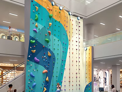 Indoor Rock Climbing Wall With Colorful Holds In Multi Level Shopping Mall 3d model