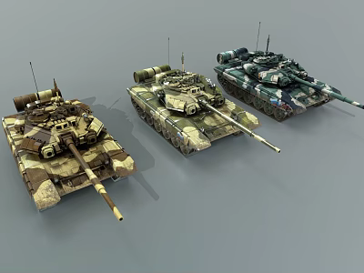 Three Army Tanks with Different Camouflage Patterns in Military Vehicle 3d model
