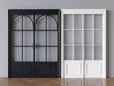 French style glass sliding door French cream solid wood sliding door 3d model