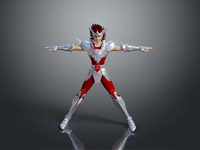 Game And Movie Character In Red And Silver Armor With Outstretched Arms Heroic Warrior 3d model