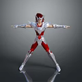Game And Movie Character In Red And Silver Armor With Outstretched Arms Heroic Warrior