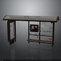 Vintage Bus Stop Structure With Canopy Roof Wooden Bench Glass Frame And Graffiti