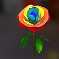 Rainbow Colored Rose With Vibrant Petals And Green Leaves On Stem
