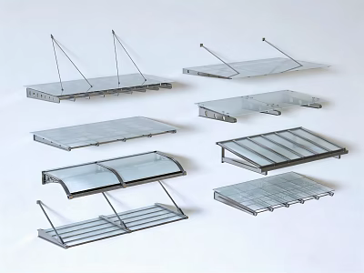 Glass Awnings with Metal Frames and Various Designs for Outdoor Spaces 3d model