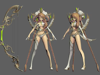 Female Game Movie Character With Elaborate Bow Braided Hair And Decorative Wings 3d model