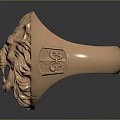 Exquisite Lion Head Design Ring With Golden Intricate Carving And Decorative Side