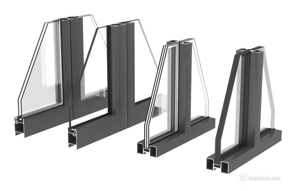 Aluminum Window And Door Profiles With Structural Frames And Glass Panels 3d model 