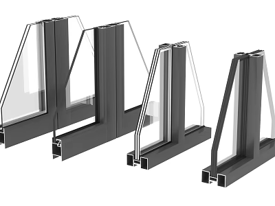 Aluminum Window And Door Profiles With Structural Frames And Glass Panels 3d model