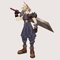 Blonde Spiky Haired Video Game Character With Blue Eyes Dark Outfit And Large Sword