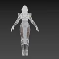 Woman With Green Hair Wearing White Bodysuit And Silver Gold Mechanical Armor Against Black Background
