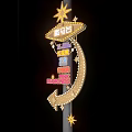 Golden Directional Sign Decorated With Stars Arrow Roman Platform Global Artistic Realm Pink Diamonds