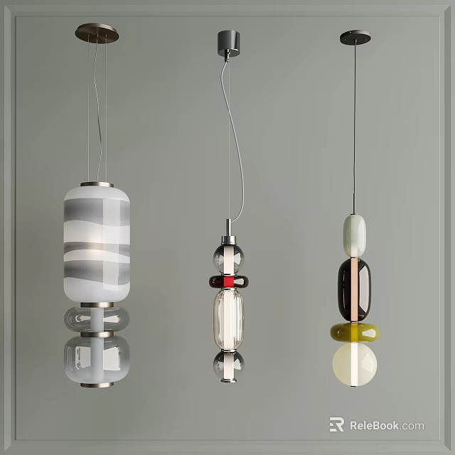 Modern Pendant Lights With Diverse Glass And Metal Designs For Home Interior 3d model 