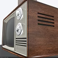 Vintage Television With Wooden Case Antenna And Classic Knobs On Front Panel