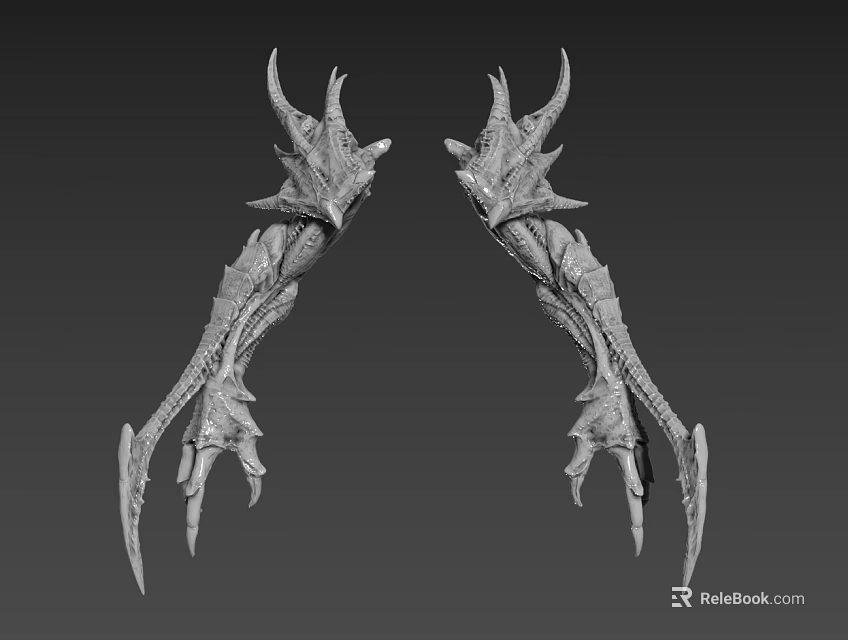 Fantasy Monster Character 3D Limb Model With Spiked Gray Structure And Detailed Texture 3d model 