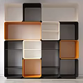 Modern Multicolor Modular Cube Bookshelf With Black White Orange Compartments And Different Sizes 3d model