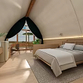 Modern Cozy Hotel Room Interior With Wooden Elements White Sofa And Green Plant