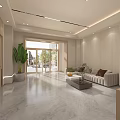 Modern Reception Area Interior With Sofa Marble Coffee Table Fruits Plant And TV