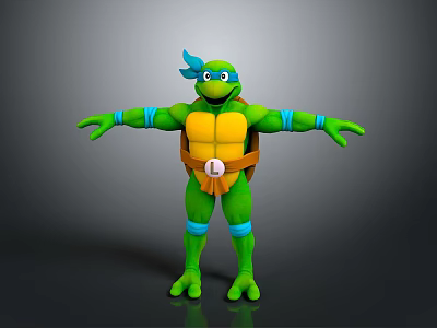 Ninja Turtle Daily Life Toy With Green Body Yellow Shell Blue Headband And Open Arms 3d model