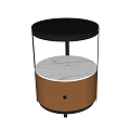 Modern Bedside Table With Black Top White Marble Surface And Brown Drawer 3d model