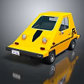 Unique Yellow Compact Car With Round Headlights And Black Stripes Design