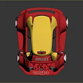 Red Children's Toy Car With Yellow Roof Black Wheels And White Headlights Design