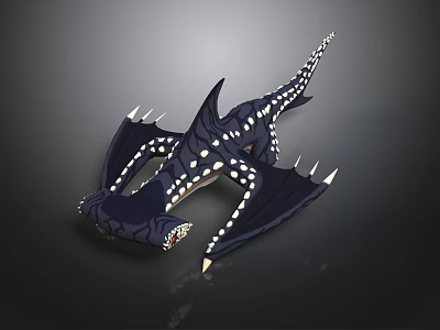 Mythical Dark Blue Dragon With White Spots Spread Wings And Sharp Claws 3d model