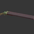 Shiny Metal Weapon With Long Handle And Decorative Spearhead Design