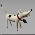 White Dog with Black Spots Red Collar and Bell Standing in Studio