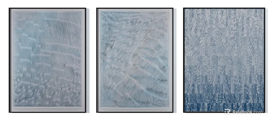 Abstract Textured Wall Art Set With Blue Gray Tones For Home Decor 3d model 