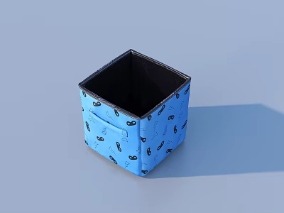 Blue Square Storage Box with Black Cartoon Patterns and Black Interior 3d model