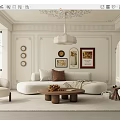 Modern Living Room Interior Design With Decorative Ceiling Pattern Pendant Light Sofa And Coffee Table
