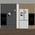 Modern Kitchen With Black White Wooden Cabinets And Appliances Like Refrigerator Oven