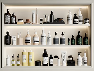 Assorted Daily Household Cleaning Products On Shelf Display With Various Bottles And Containers 3d model