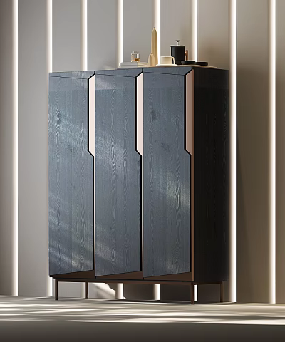 Modern Dark Wood Wardrobe With Minimalist Design Sleek Doors And Metallic Accents In Interior 3d model