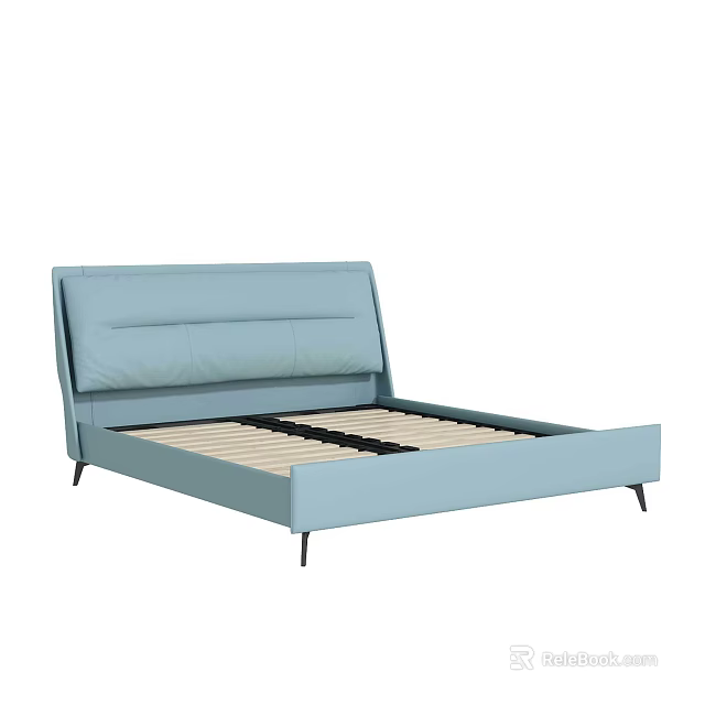 Light Blue Modern Double Bed With Upholstered Headboard And Sleek Frame 3d model 
