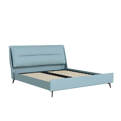Light Blue Modern Double Bed With Upholstered Headboard And Sleek Frame 3d model