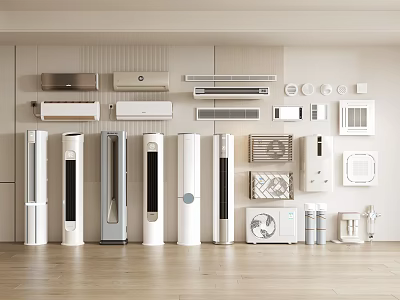 Different Types of Air Conditioner Air Outlets With Wall Mounted and Floor Standing AC Units 3d model