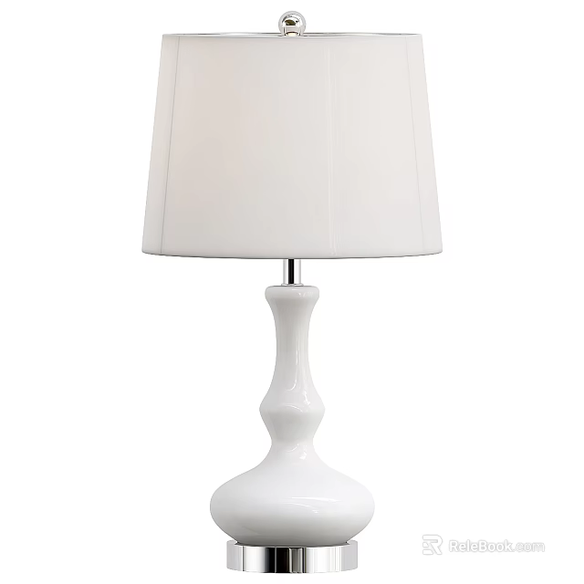 White Table Lamp With White Lampshade And Curved Ceramic Base Modern Minimalist Home Lighting Decor 3d model 
