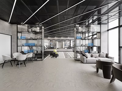 Modern Gym Interior With Fitness Equipment And Seating 3d model