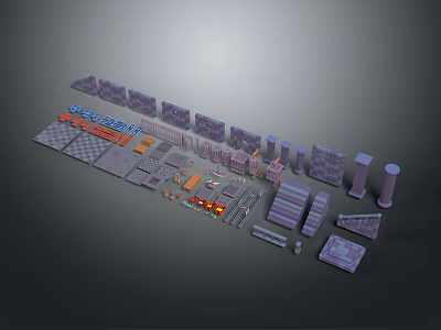 3D Building Kit With Modular Components Columns Panels And Construction Blocks 3d model