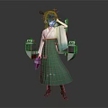Anime Character With Black Hair Bun White Top Green Long Skirt And Dual Blades