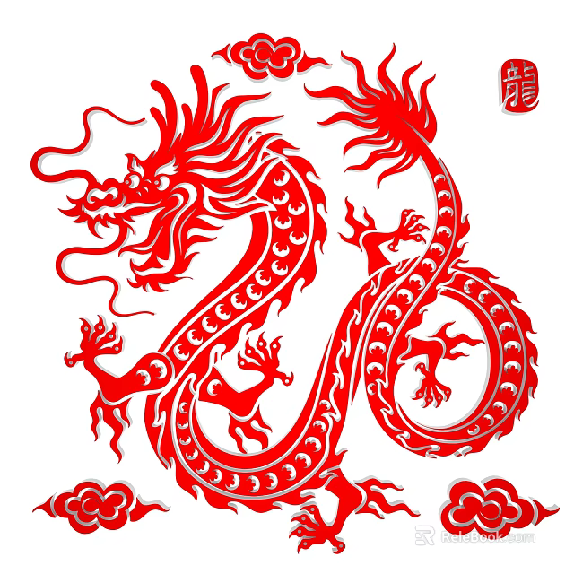 Chinese Traditional Red Dragon Paper Cut Wall Decor for Home Decoration 3d model 