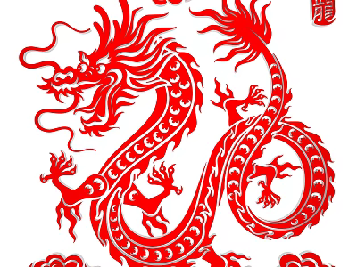 Chinese Traditional Red Dragon Paper Cut Wall Decor for Home Decoration 3d model