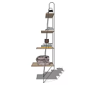 Modern Bookcase With Metal Frame Wooden Shelves And Books Potted Plant Folded Blanket